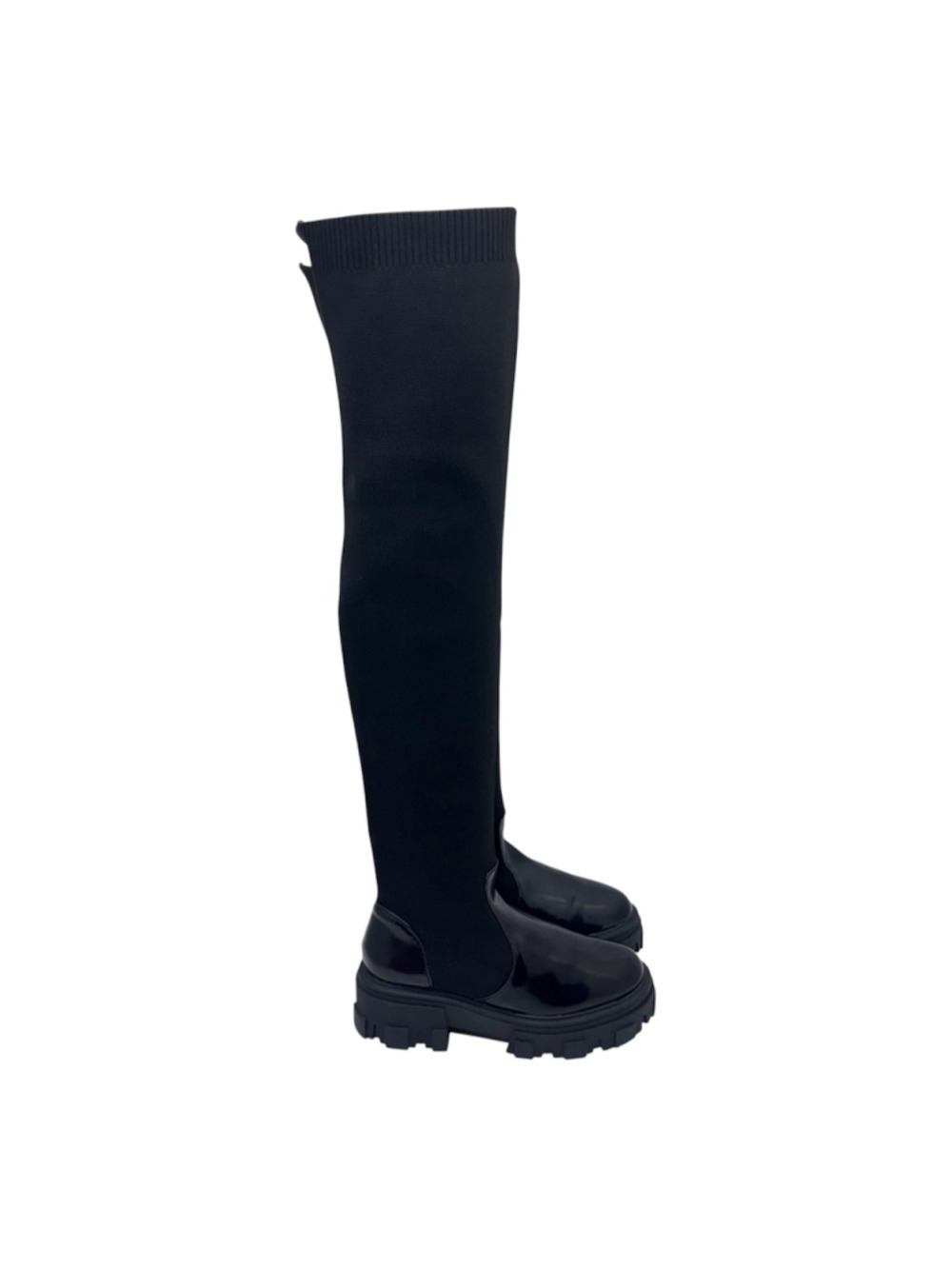 ASOS DESIGN Kimmy Chunky Flat Lug Sole Over The Knee Pull-On Boots Black Size 8